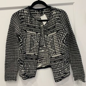 Black White Geometric Knit Design Jacket